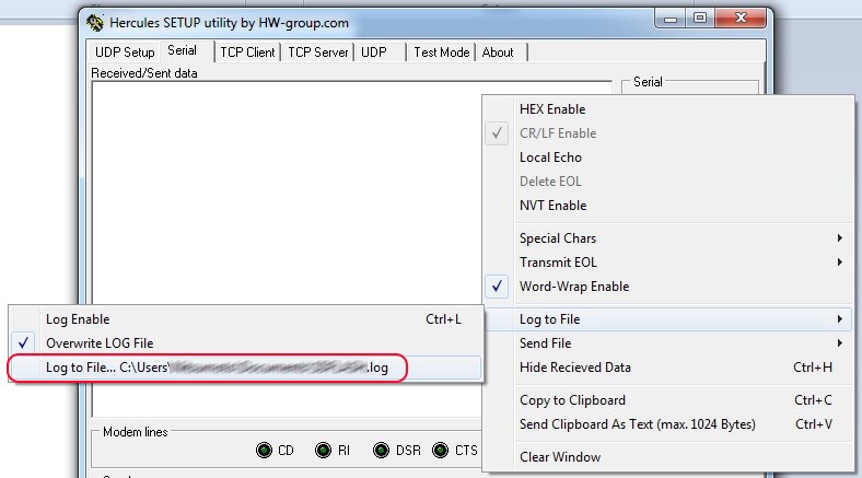 Log to file Menu Select